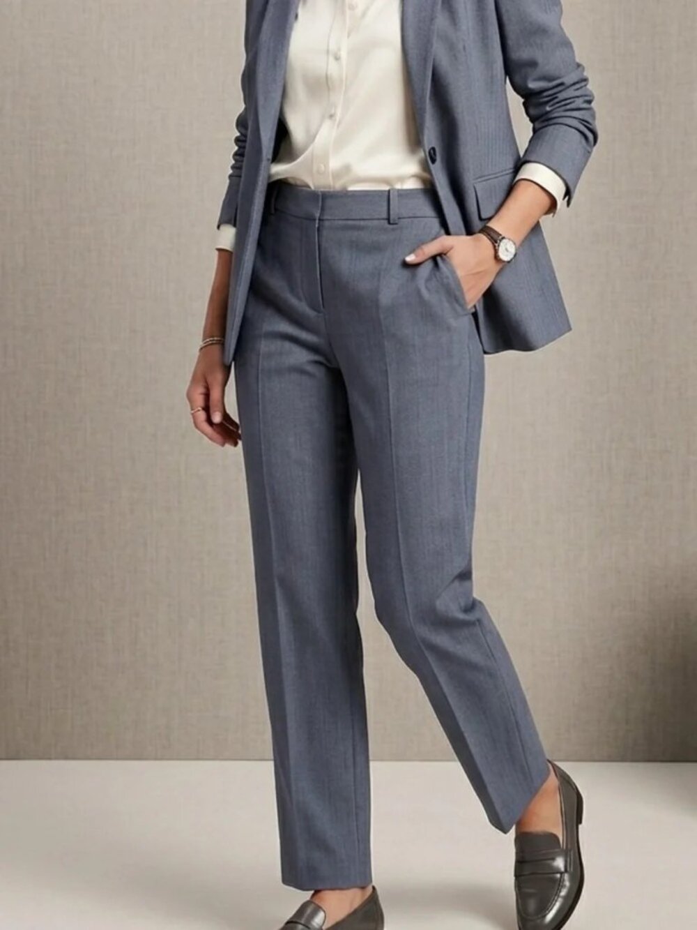 BANANA REPUBLIC Slate Blue Wool Straight Leg Tailored Dress Trousers - Like New
